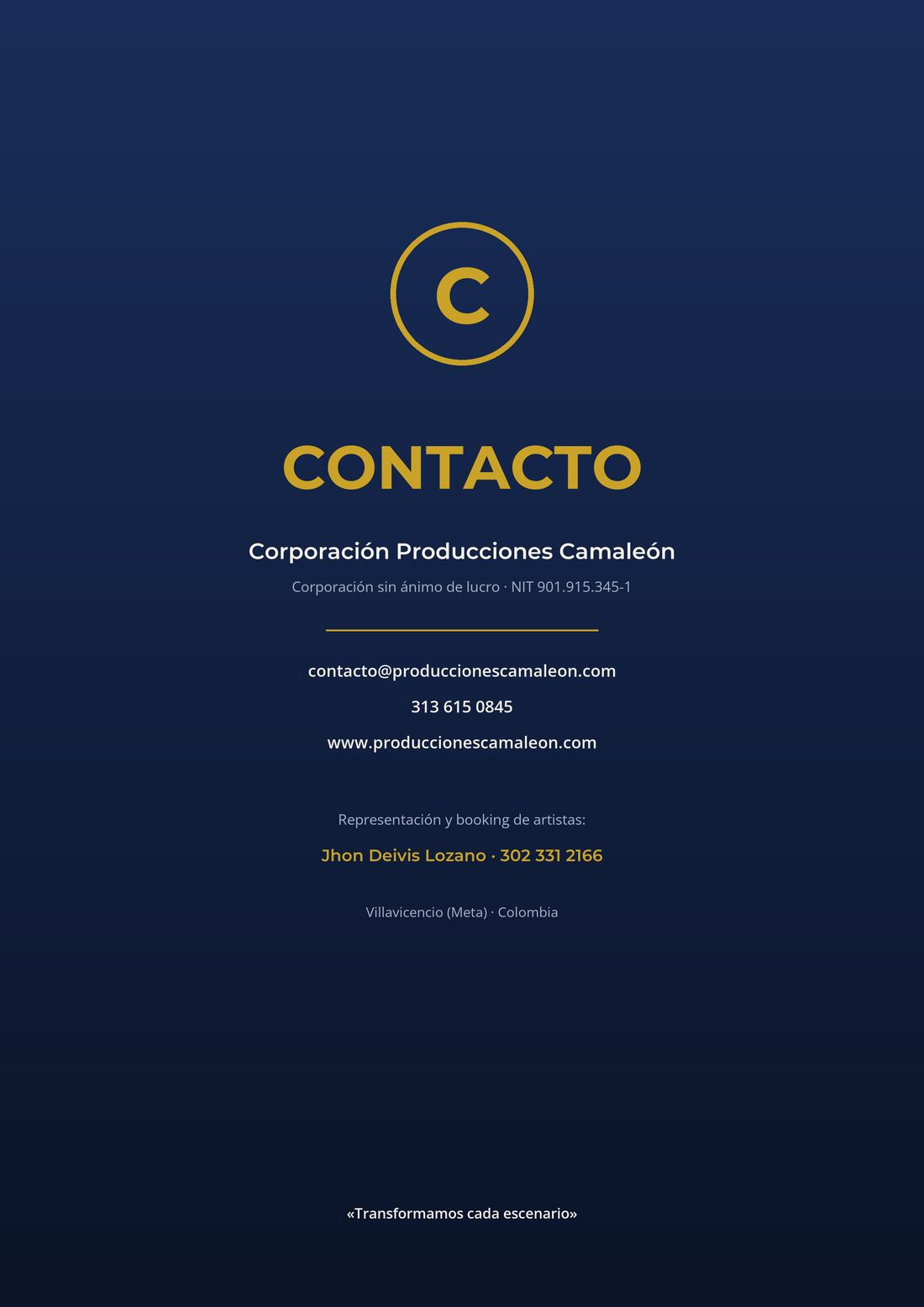 Booking de artistas — contraportada (página 25)